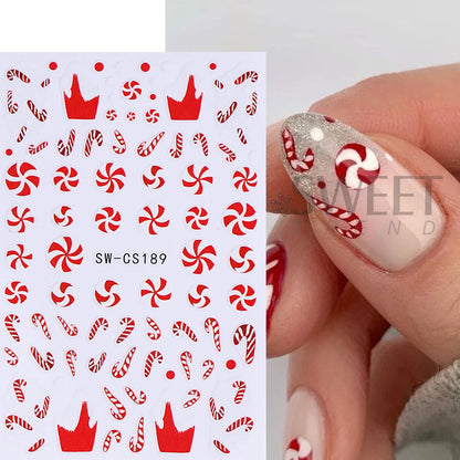 3D Christmas Nail Art Stickers Cute Cartoon Snowman Decals Reindeer Snowflake Lamp Ball Sliders Holiday DIY Manicure Decorations