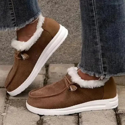 Women Warm Loafers Winter New Plush Ankle Snow Boots Flats Female Casual Cotton Shoes Ladies Solid Round Toe Sports Shoes