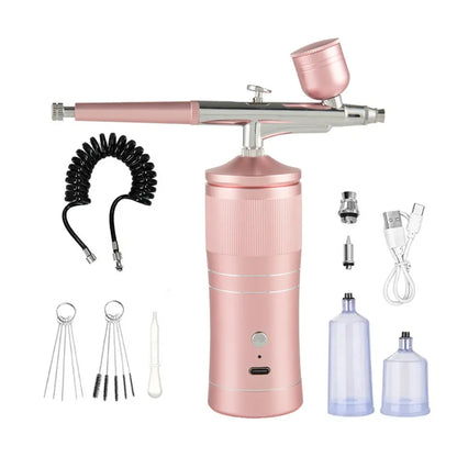 Rechargeable Airbrush Compressor Kit Air Brush Sprayer Gun Water Oxygen Deep Hydrating Machine for Nail Art Tattoo Cake Makeup