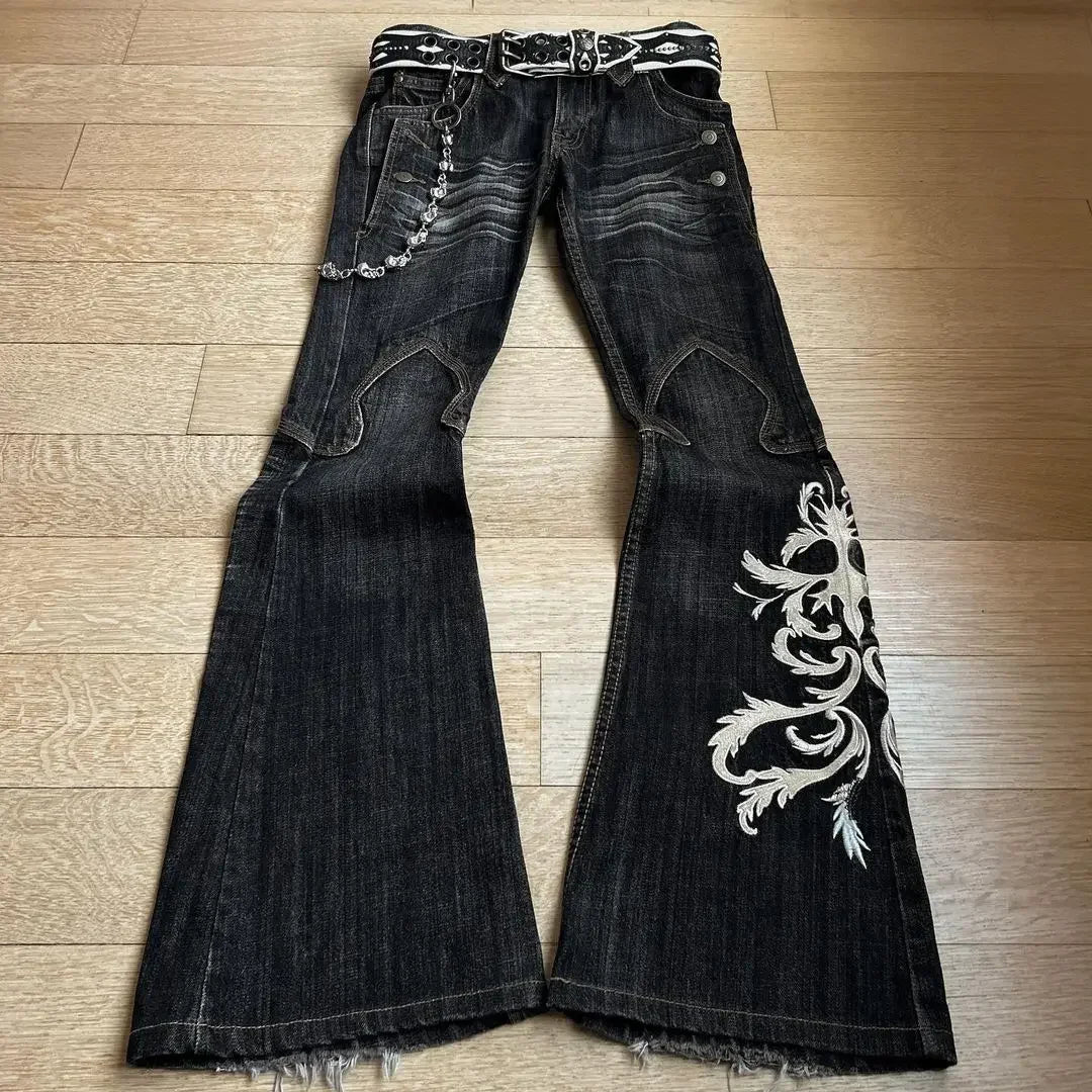 2024 new Harajuku old slim black jeans summer street hip-hop punk men and women casual y2k micro-flared jeans ripped jeans