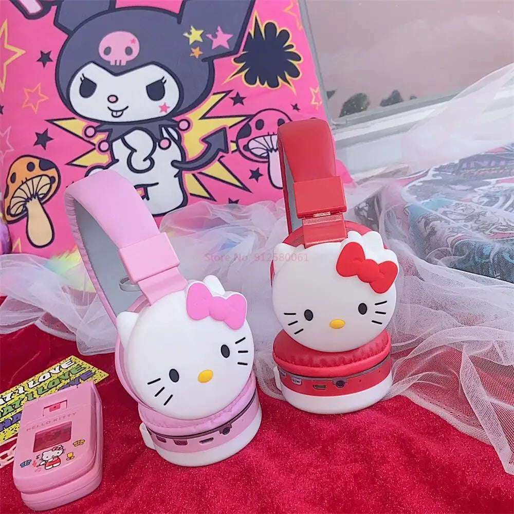 Hello Kitty Cute Bluetooth Headphone Wireless Headsets Anime Cartoon Stereo Headset Earphone With Mic Fashion Hottie Y2k Gifts