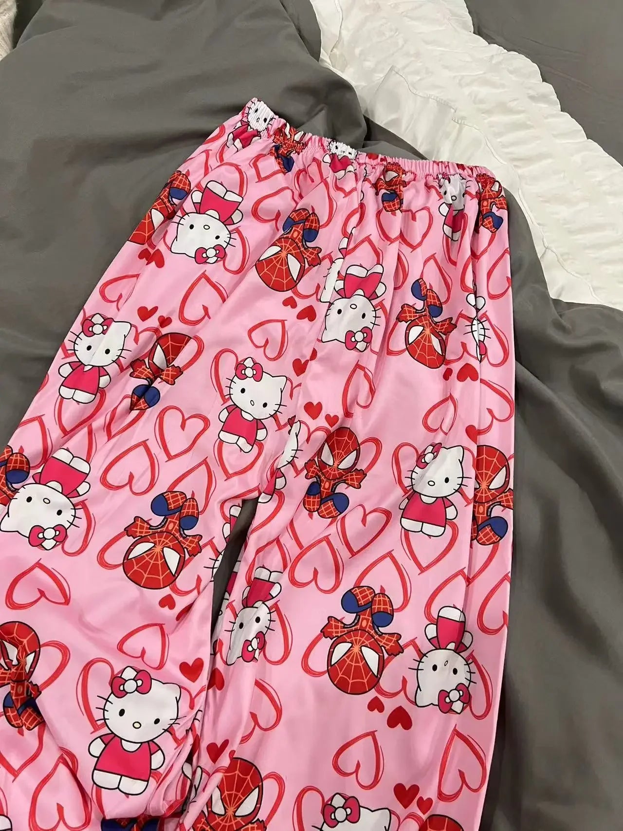 Miniso Spiderman Hello Kitty Cartoon Women's Pajama Long Pants Spring/Summer Edition Home Leisure Couple Pants Sleep Pants