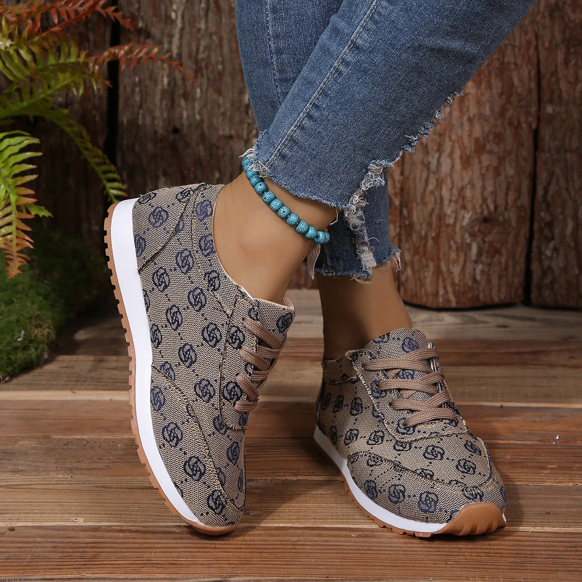 Women Casual Sneakers Luxury Print Design Shoes Platform Lace Up Breathable Sneakers Running Tennis Sports Shoes Plus Size 36-43