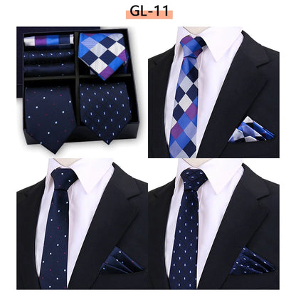 Luxury Men's Tie 3 Sets In Gift Box Paisley Striped Necktie Handkerchief For Men Gravata Wedding Formal Clothing Accessories