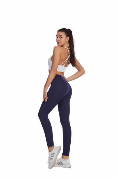 Fashion Women's High Waist Skinny Fitness Exercise Leggings with Pockets Gym Sport Workout Running Pant Comfy Yoga Trousers