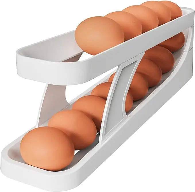 New Automatic Rolling Double-layer Egg Dispenser, Egg Holder Dispenser for Refrigerator, Holds 15 Eggs, Space-Saving Egg Storage