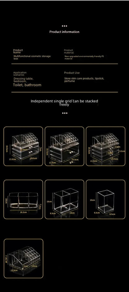 Desktop Makeup Storage Box Multi-layer Drawer Lipstick Organizer Multi-functional Storage Transparent Black Makeup organizer