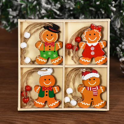 Christmas Wooden Pendants Gingerbread Man Gnomes Xmas Tree Hanging Oranment 2024 Noel Navidad Decorations for Home New Year Gift