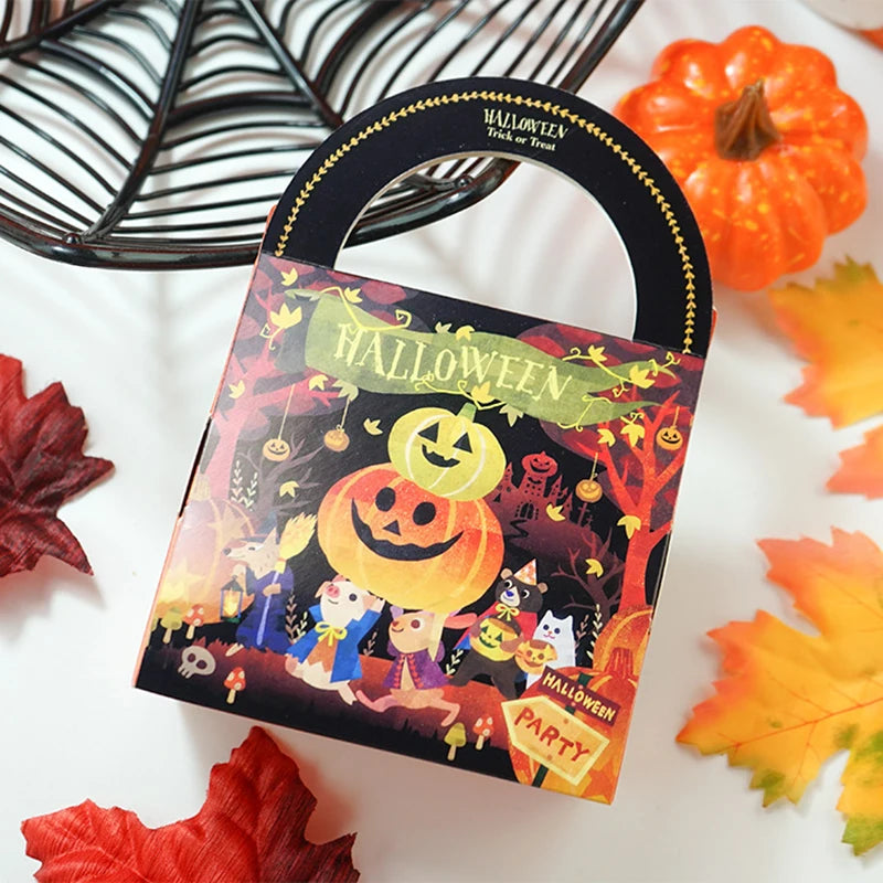 2Pcs Halloween Kraft Paper Portable Gift Bag Candy Packaging Bag With Handle Sealed Box Business Handbag Packaging Bag