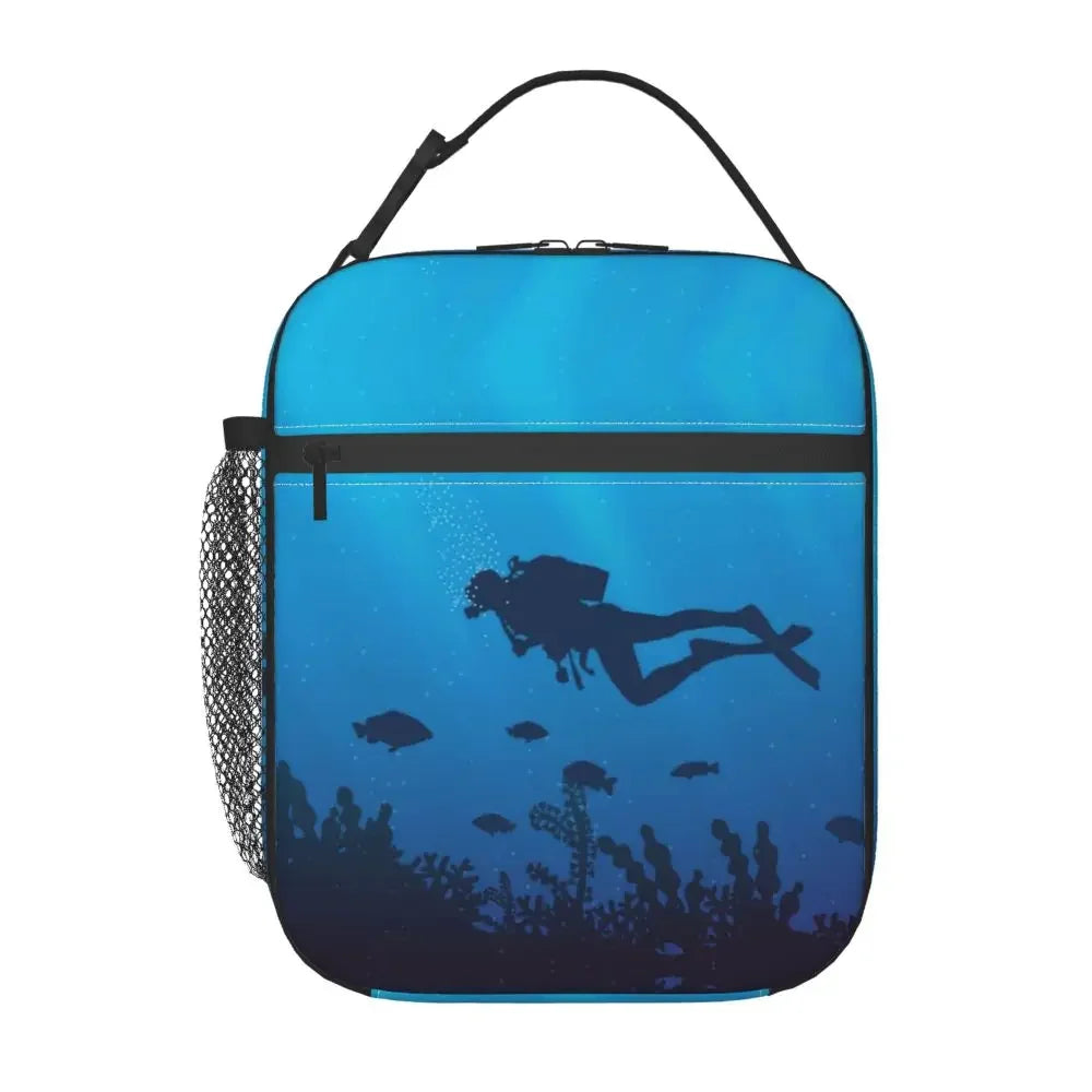 Scuba Diver Flag Resuable Lunch Box for Women Multifunction Dive Diving Thermal Cooler Food Insulated Lunch Bag Office Work