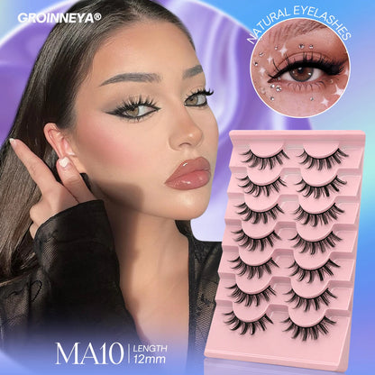 GROINNEYA 5/7 pairs Eyelashes  Manga Lashes  Natural False Lashes Fluffy Soft Cross  Fairy Little Devil Lashes Extension Makeup