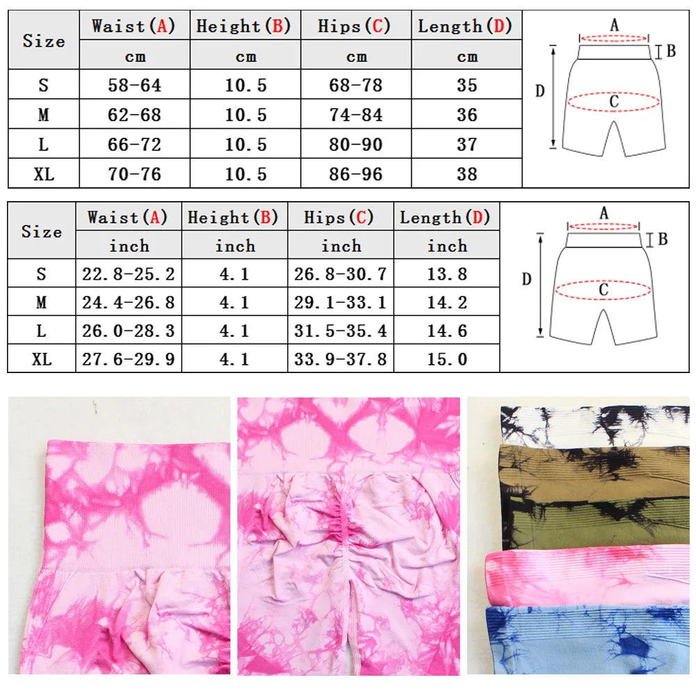 Seamless Tie Dye Push Up Yoga Shorts For Women High Waist Summer Fitness Workout Running Cycling Sports Gym Shorts Mujer