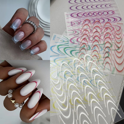 3D Gradient French Line Self-adhesive Nail Stickers Design French Romance Fashion Nail art Gradient Shiny Manicure Decoration