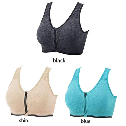 Women Seamless Bra Underwear Camisole Crop Top Free Size Black Skin Blue Front Zipper Breathable Sports Fitness Yoga Casual