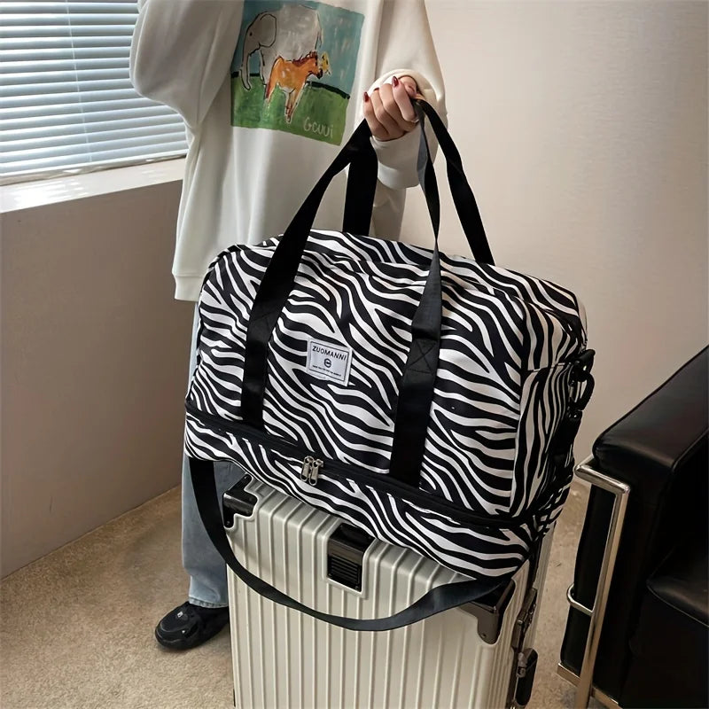 Spacious & Durable Women's Carry-On Travel Bag with Animal Print Nylon Large Capacity Sports Gym Bag  Weekend Overnight Bag