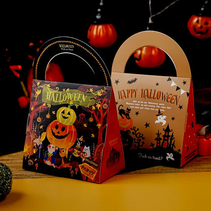 2Pcs Halloween Kraft Paper Portable Gift Bag Candy Packaging Bag With Handle Sealed Box Business Handbag Packaging Bag