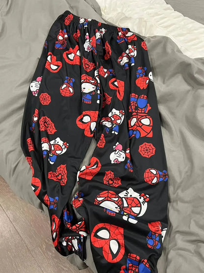 Miniso Spiderman Hello Kitty Cartoon Women's Pajama Long Pants Spring/Summer Edition Home Leisure Couple Pants Sleep Pants