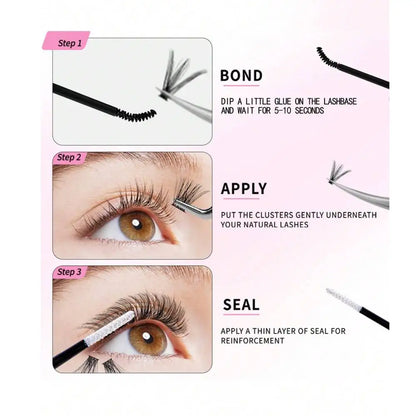 200 pcs DIY Lash Extension Kit Cluster Eyelash with tweezers with Lash Bond and Seal Lash Glue and Lash Applicator Makeup Tool