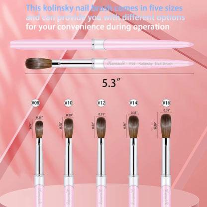 100% Kolinsky Acrylic Nail Brush Good Quality Nail Art Mink Brush Wood Handle Gel Builder Manicure Brush Drawing Tools Size 8-16