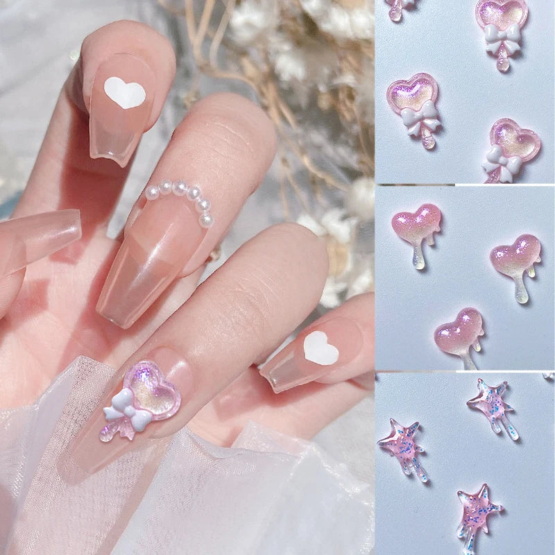 20Pcs Grow-In-Dark Nail Decoration Part Jelly Auroras Glitter Heart Star Nail Charms Accessories Supplies