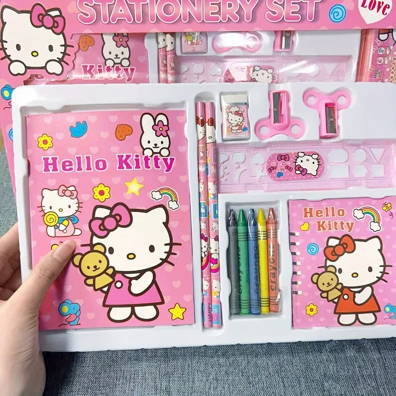 14PCS Sanrio Hello Kitty Stationery Set Cartoon Pattern Student Stationery Gift Box Super Stationery Gift Pack Children’s Gift