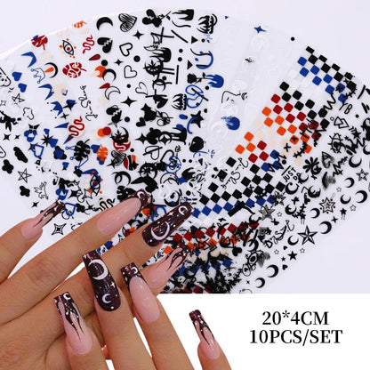 10Pcs Graffiti Picture Woman Face Design Abstract Nail Stickers Set Manicure Nail Art Decoration Transfer Paper Wraps Tips