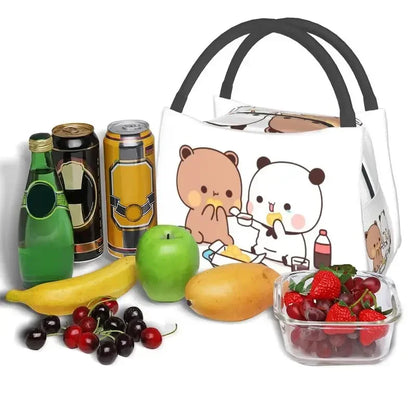 Kawaii Mochi Cat Peach And Goma Thermal Insulated Lunch Bags Women Resuable Lunch Tote for Outdoor Picnic Storage Meal Food Box