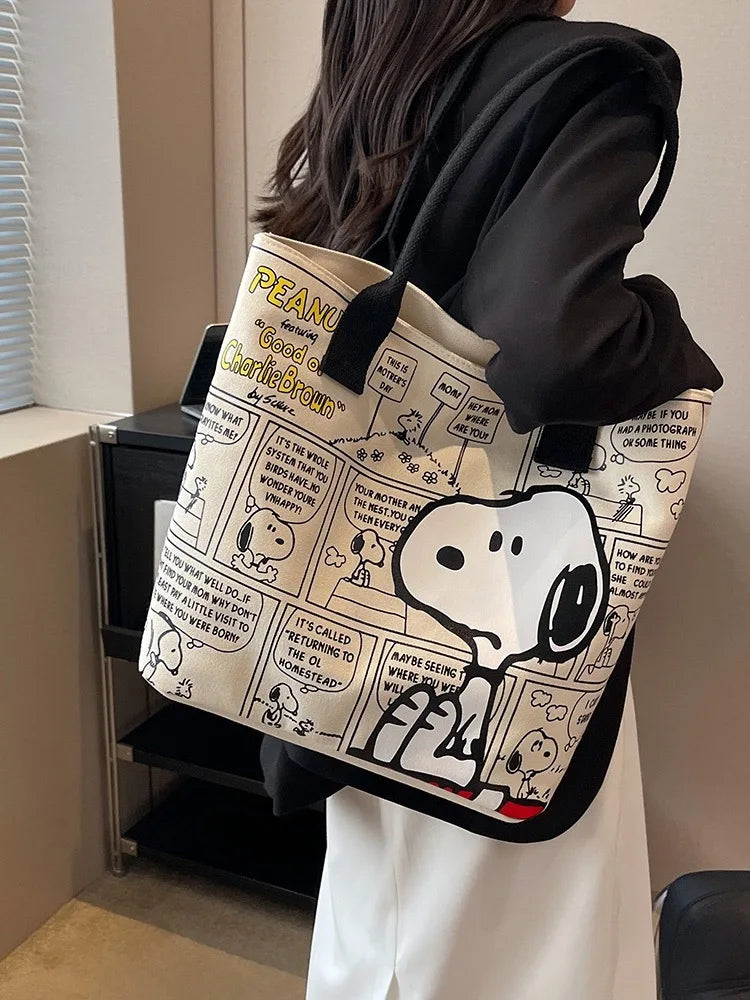 Canvas Bag Women High Capacity Bag Fashion Cartoon Snoopy Handbag Versatile One Shoulder Tote Bag Christmas Present for Girls