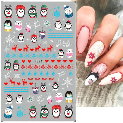 Cute New Year Cartoon Nail Design Elk Santa Claus Gnome Christmas Sliders Snowflake Xmas Adhesive Stickers Decals 2023 LAF890