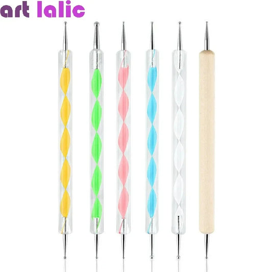 1pc Professional 2 Ways Nail Art Dotting Pen Plastic Swirl Wood Marbleizing Steel Rhinestones Manicure Tools