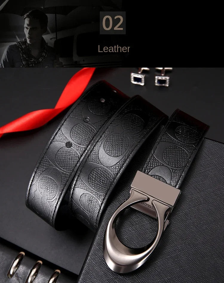 Fashion Light Luxury C-Headed Men's Double Sided Belt Cowhide Embossed Belt Business Belt Printing Daily Matching Jeans Belt