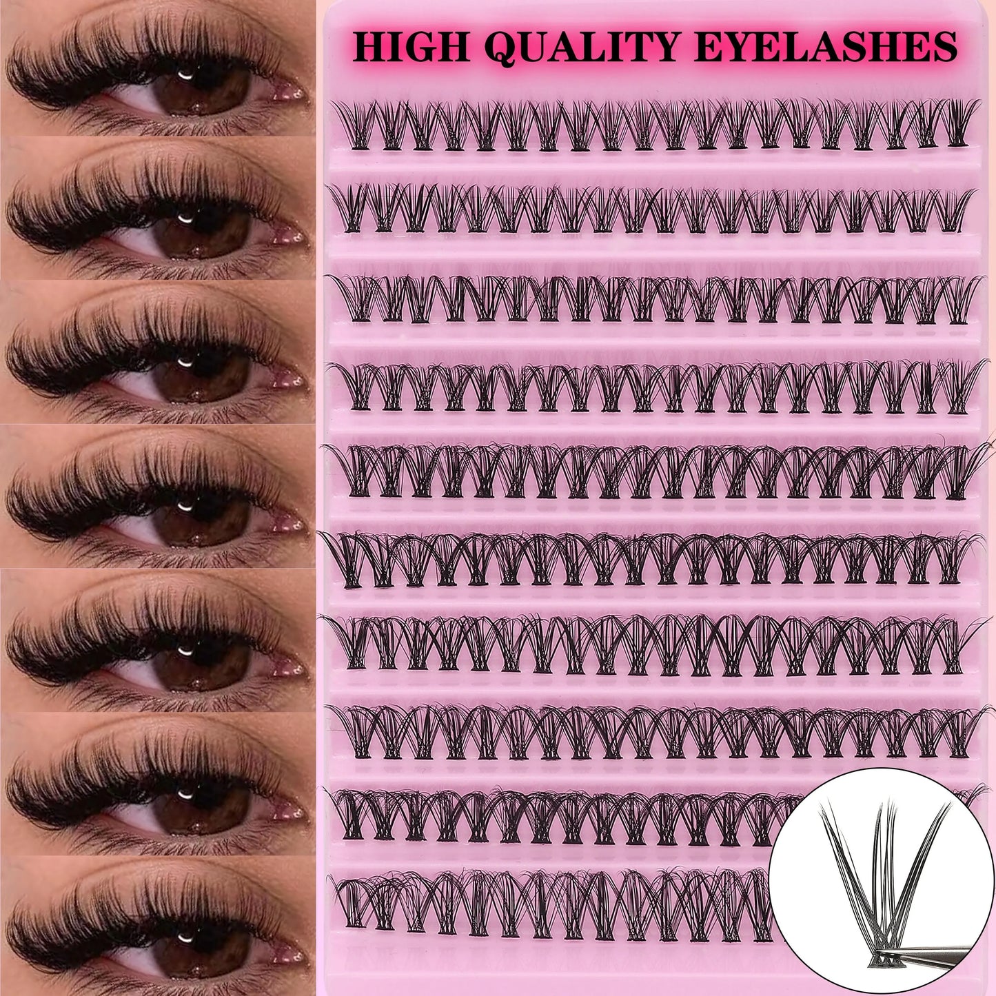 200pcs 30D Cluster False Eyelashes Set, DIY Eyelash Extensions, 0.05mm Thickness, D Curl, Mixed Lengths 8-16mm,