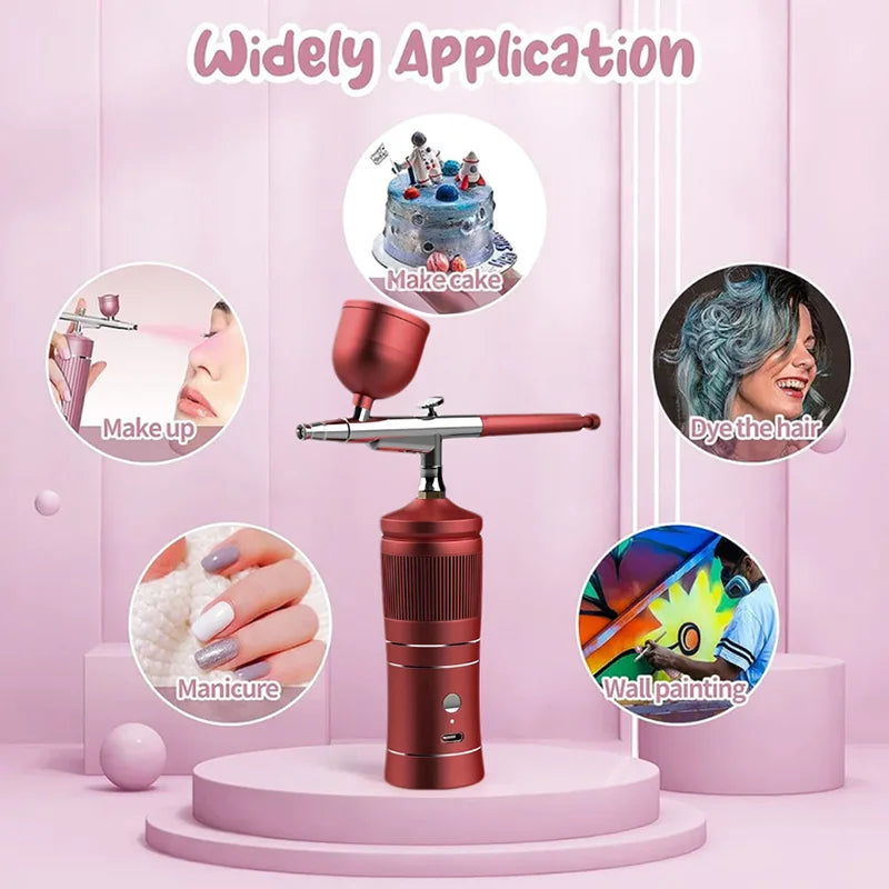 Rechargeable Airbrush Compressor Kit Air Brush Sprayer Gun Water Oxygen Deep Hydrating Machine for Nail Art Tattoo Cake Makeup