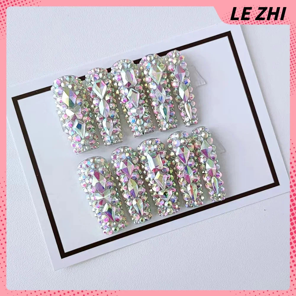 Handmade Press On Nails Hello Kitty Butterfly Rhinestones Full Cover Ballerina Manicuree Decoration Wearable Nail Party Sticker