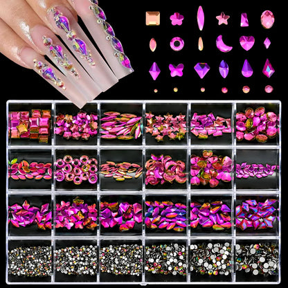 2000PCS Luxury Shiny Diamond Nail Rhinestones Pink/Gold/Black Crystal Nail Decoration Box Nail Charms Square/Round/Multi-shaped