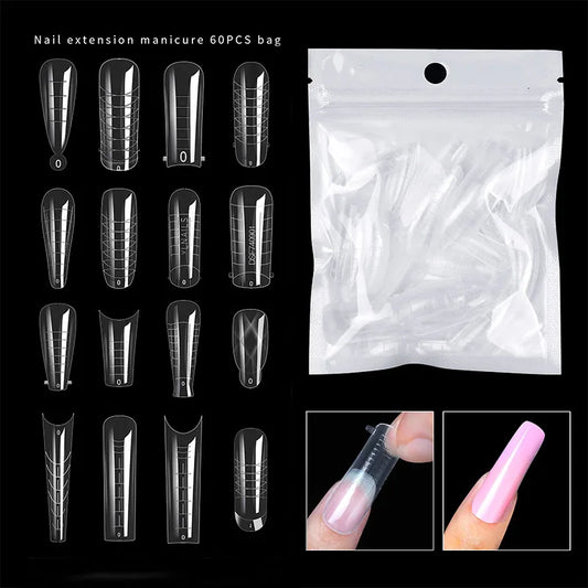 60pcs Extension False Nails Art Tips Acrylic Fake Finger UV Gel Polish Mold Sculpted Full Cover Press on Manicures Supplies Tool