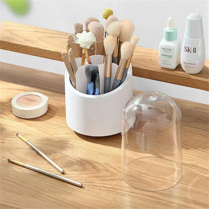 Desktop Makeup Brush Storage Bucket Cup Holder With Lid Rotating Makeup Lipstick Cosmetic Storage Box Organizer Tube Transparent