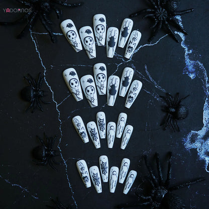 White False Nails With Spider Web Ghost Decor Lightweight And Easy To Stick Fake Nail For Manicure Lovers And Beauty Bloggers