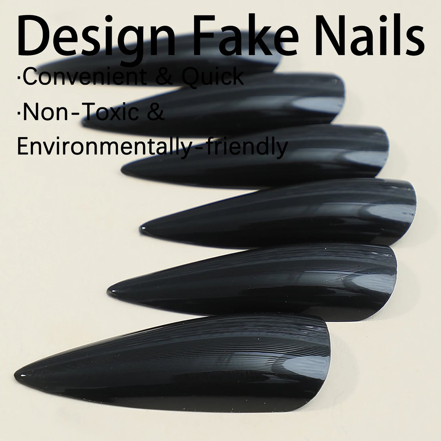 24Pcs Cool Pure Black Long Fake Nails Pointed Tips False Nail Solid Color Simple Style Artificial Nail Salon Expert Naive Cool