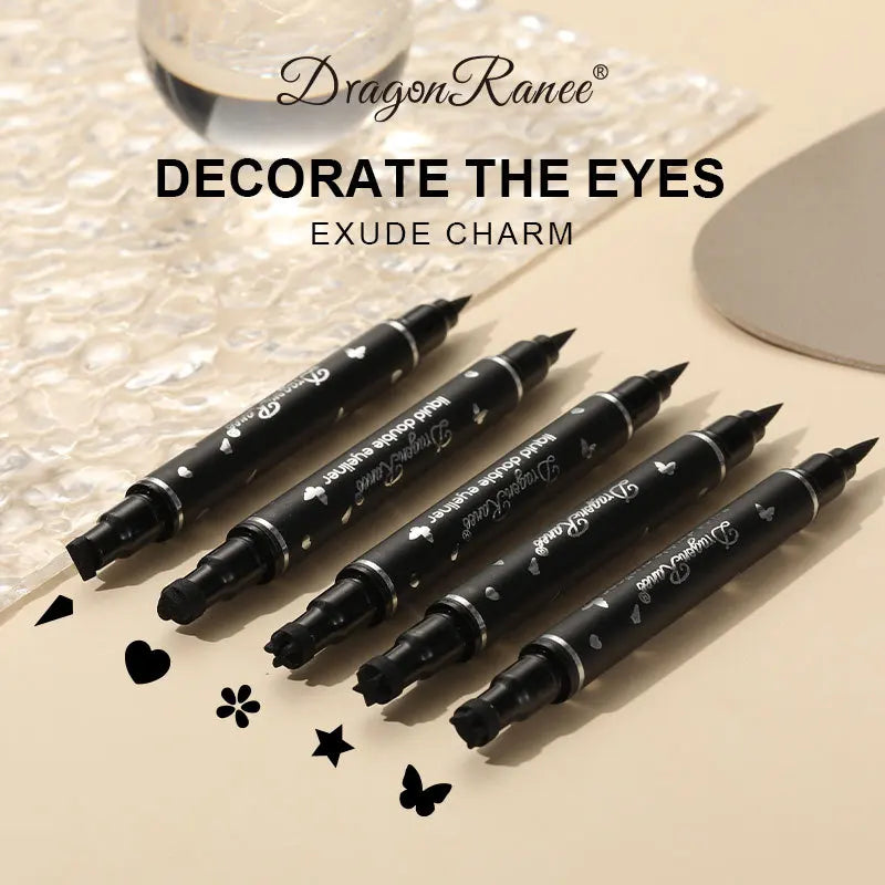 Double Head Moon Star Heart Flower Liquid Eyeliner Pen Black Stamp Eyeliner Waterproof Makeup Butterfly Seal Eye Liner Pencil