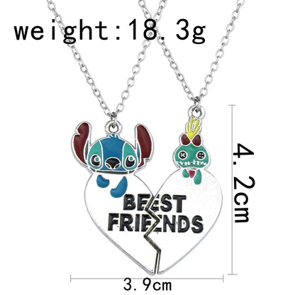 Disney Lilo & Stitch Necklace Stainless Steel Stitching Cute Figure Stitch Heart Pendant Neck Chain Lovers Jewelry