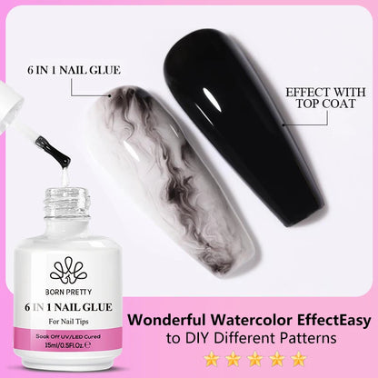 BORN PRETTY 15/10ML 6 IN 1 Nail Glue Gel for Acrylic Nails Soak off Base Gel Top Coat UV Extension Nail Gel False Nail Tips Gel