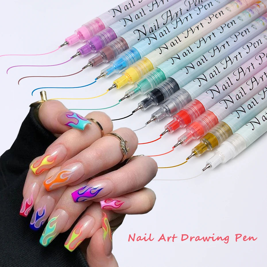 Nail Art Pen Set Drawing Graffiti Gel Pencil Plastic Waterproof Painting Liner Brush White Marker Pen Nail Manicure Decoration T