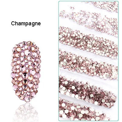 1728 Pcs/bag SS4-SS12 6-Sizes Mixed Round Nail Drill Adhesive Flat-bottomed Crystal Glass Mobile Phone Case Iron Diamond Mater