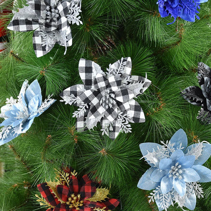 5/10Pcs Glitter Artificial Christmas Flowers Large Xmas Tree Flower Hanging Ornament Christmas Decor For Home New Year Navidad