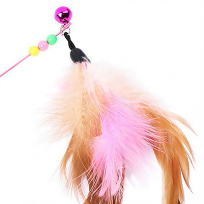 1pc Pet Teaser Cat Toy Steel Wire Feather Interactive Cat Stick Training,Kitten Wand Toys with Beads Bells