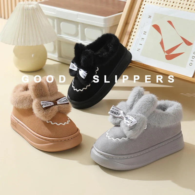 Snow Boots Winter New Women Warm Padded Cotton Shoes Indoor Thick Bottom Plush Rabbit Cotton Boots Leisure Soft Sole Ankle Boots