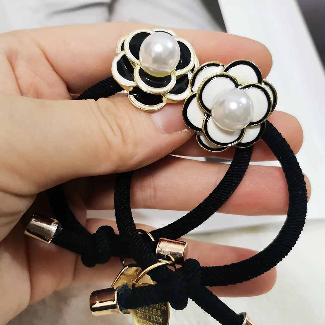 luxury brand Black camellia pearl hair rope female Korean headband hair ties frozen accessories for girls fashion accessory