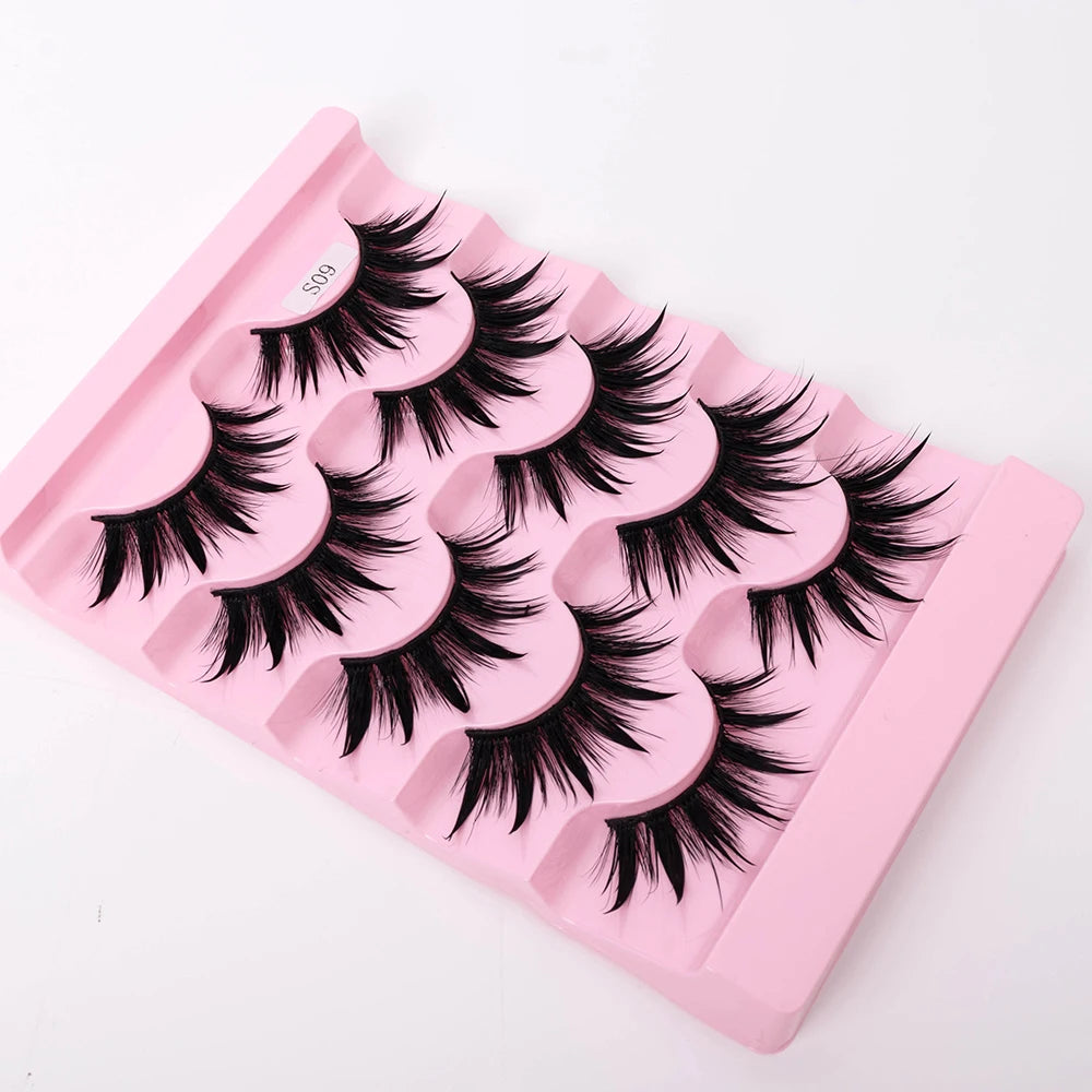 NEW 5Pairs Natural 3D Dramatic Fairy Clusters Manga Lashes Fake Eyelashes Wet Look Cosplay Lashes