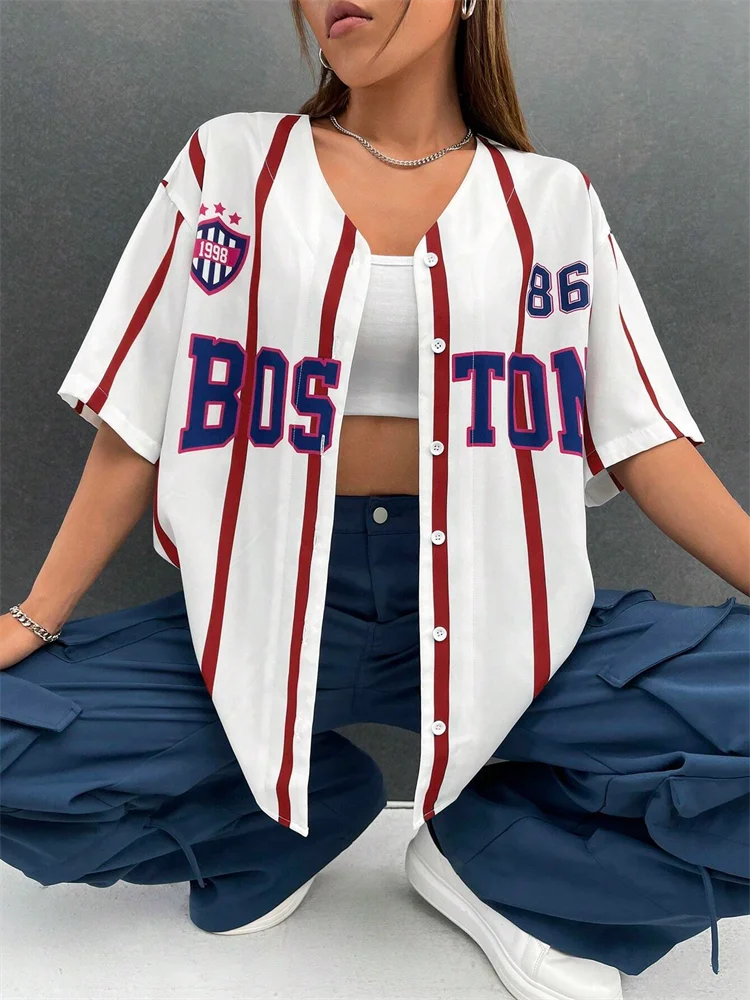 Boston 92 New York Baseball Tshirt Women Fashion Trend Button Streetwear Sport Top Men Casual Training Tee Baseball Jersey